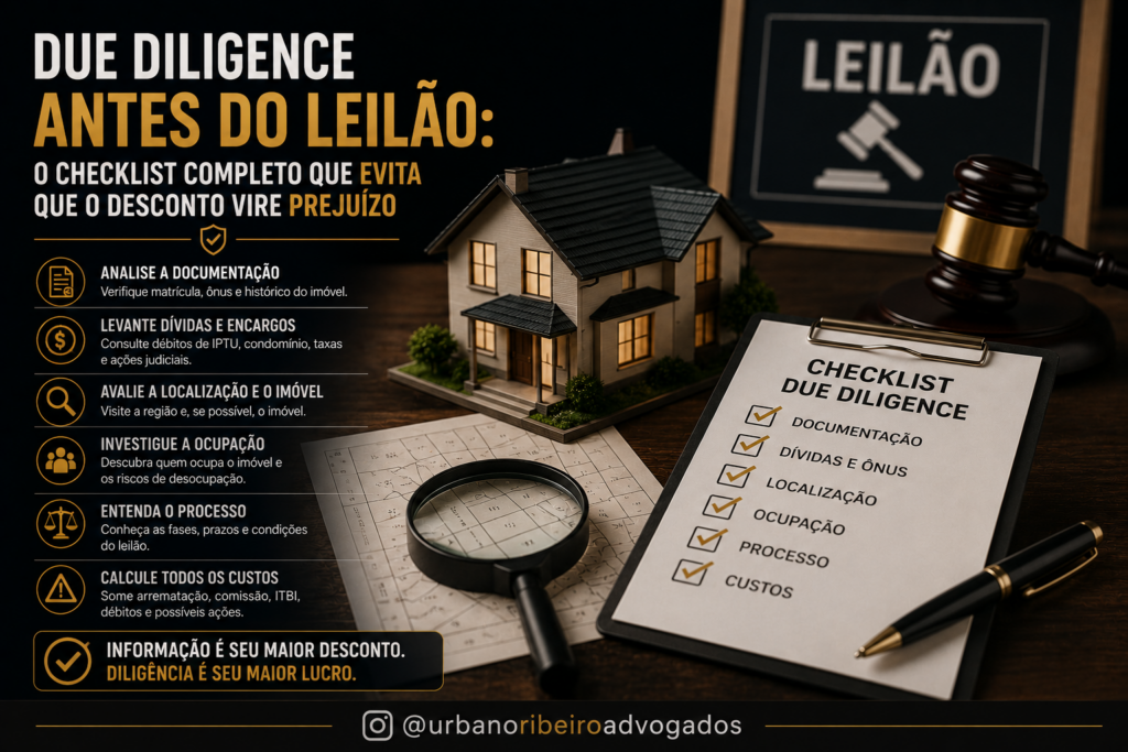 Due diligence antes do leilão: o checklist completo que evita que o desconto vire prejuízo