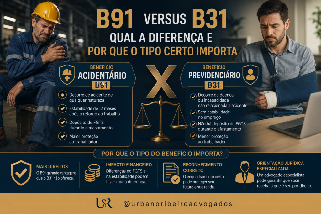 Benefício acidentário (B91) versus previdenciário (B31): qual a diferença e por que o tipo certo importa